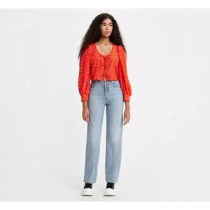 Levi's High Waisted Straight Jeans Light Wash Blue Cotton Hemp Relaxed Fit Baggy